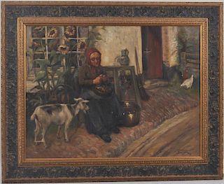 Continental School, O/C Painting of Peasant