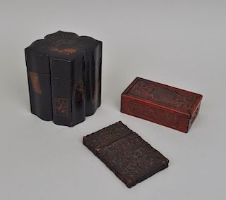Two Chinese Game Boxes & Boxwood Card Case