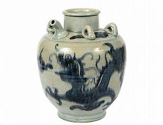 Chinese Celadon & Blue Porcelain Wine Vessel