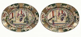 Pair Rose Canton Hand Painted Chinese Plates