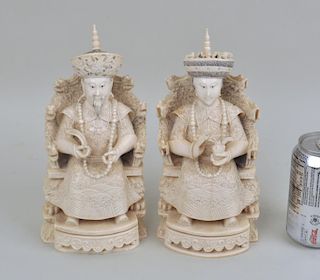 Pair Carved Chinese Emperor & Empress Figures