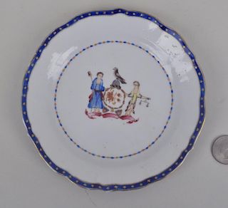 Small Chinese Export Porcelain Arms of NY Plate