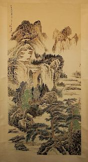 Chinese Watercolor Scroll Painting by Zhang Daqian