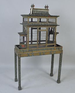 English Chippendale Style Painted Bird Cage