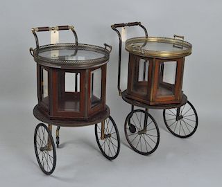 Pair Regency Style Wood, Brass & Glass Wine Carts