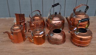 Group Eight Copper Teapots
