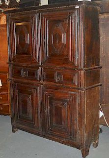 Early French Provincial Carved Walnut Cupboard
