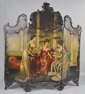 Rococo Revival Style Painted Tri-Fold Screen