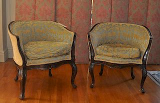 Pair Continental Carved Walnut Tub Chairs