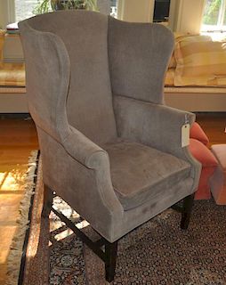 Chippendale Style Wing Chair, Green Suede