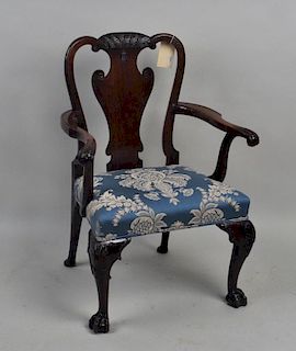 George II Tassel Carved Mahogany Open Arm Chair