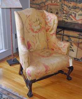 Queen Anne Style Carved Mahogany Wing Chair