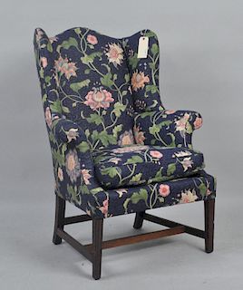 Hepplewhite Mahogany Upholstered Wing Chair