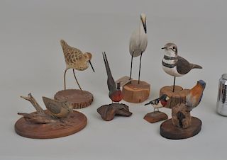 Group of Eight Bird Carvings, Some Signed