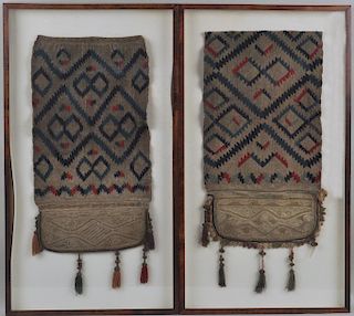 Pair Framed Middle Eastern Camel Saddle Bags