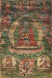 Himalayan Thangka of Medicine Buddha.