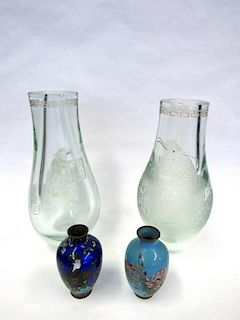 Pair of Chinese Glass Vases and Two Miniature
