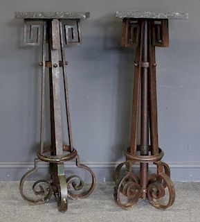 Pair of Antique Iron and Marbletop Pedestals.