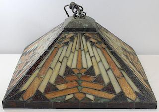 Vintage Tiffany STYLE Leaded Glass Hanging Shade.
