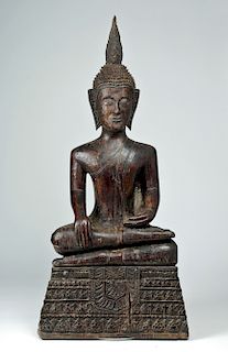  Huge 18th C. Laotian Wood Buddha Bhumisparsha Mudra