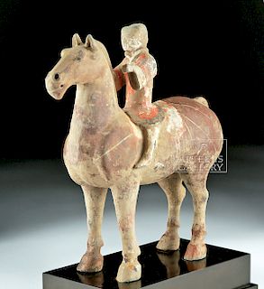 Chinese Han Dynasty Terracotta Horse and Rider w/ TL