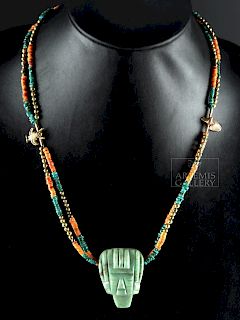 Necklace w/ Mayan Jade Pendant, 20K Gold Animals