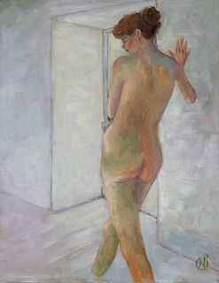 20th C. Monogrammed Nude Oil Painting