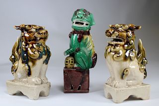 (3) Chinese Glazed Terracotta Foo Dogs