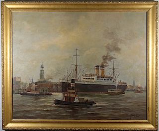 Early 20th C. Signed European Harbor Scene
