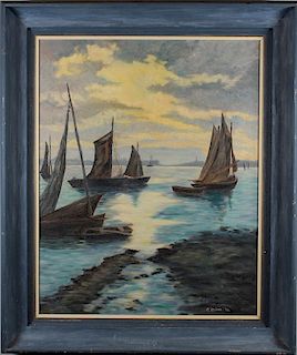 Crites '54 Signed Harbor Scene with Sailboats