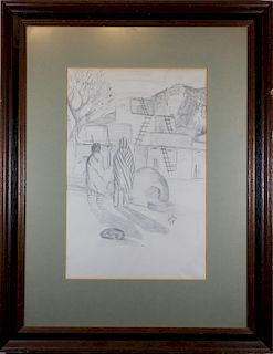 Deryl Lujan, Signed Sketch of a Pueblo Scene