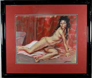Signed Vintage Reclining Nude Woman