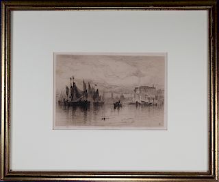 Fine Antique Etching of Grand Canal, Monogrammed