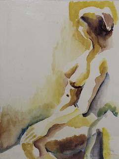 L Davis, 20th C. Watercolor of a Nude Woman
