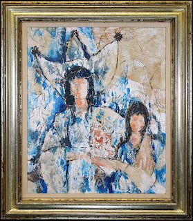 20th C. Abstract Painting of Mother and Child