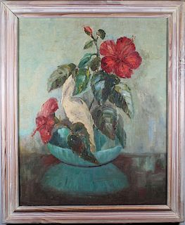 Mid 20th C Still Life Painting of a Flower Bouquet