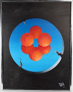 "Six Orange Balls" Signed Surrealist Painting, '77