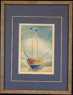 American School Watercolor of a Sailboat