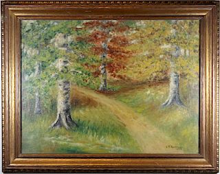 1926 Signed Painting of a Wooded Pathway