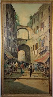 Large 20th C. Impressionist Italian Street Scene