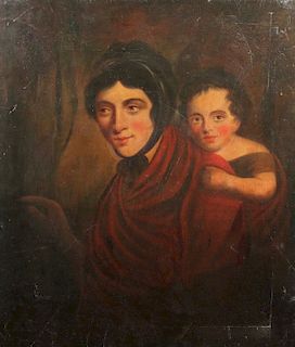 19th C. Painting, Mother & Child