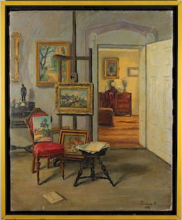 Signed, 1933 Painting of an Artist's Studio