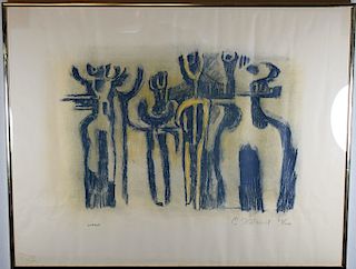Vintage Figural Abstract Lithograph, New York