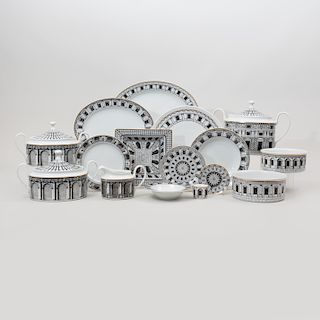 Piero Fornasetti Transfer Printed Porcelain Part Service in the 'Palladiana' Pattern, for Rosenthal