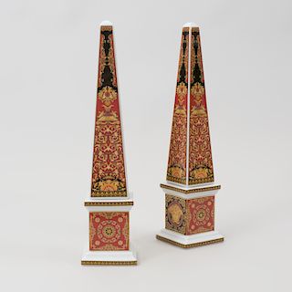 Pair of Versace Transfer Printed Porcelain Obelisks in the 'Medusa' Pattern, for Rosenthal
