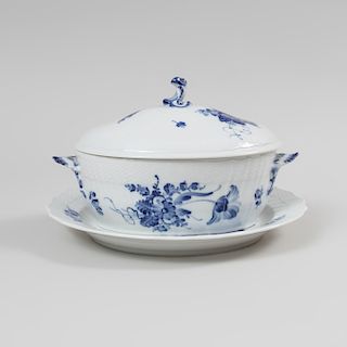 Royal Copenhagen Blue and White Porcelain Circular Platter and a Tureen and Cover in the 'Blue Flowers' Pattern