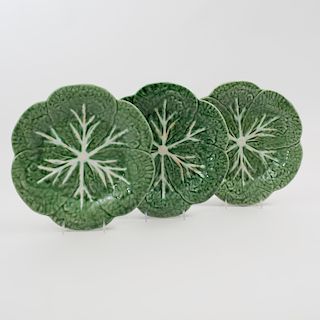 Set of Eight Portuguese Majolica Cabbage Leaf Form Dessert Plates