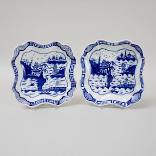 Two Caughley Blue and White Porcelain Square Dishes in the ‘Weir' Pattern
