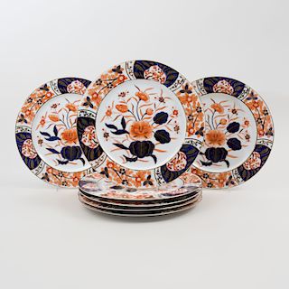 Set of Sixteen Sadek Transfer Printed and Gilt Porcelain Dinner Plates in an 'Imari' Pattern