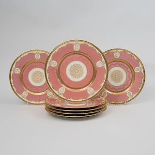 Set of Twelve Bavarian Pink Ground Dinner Plates